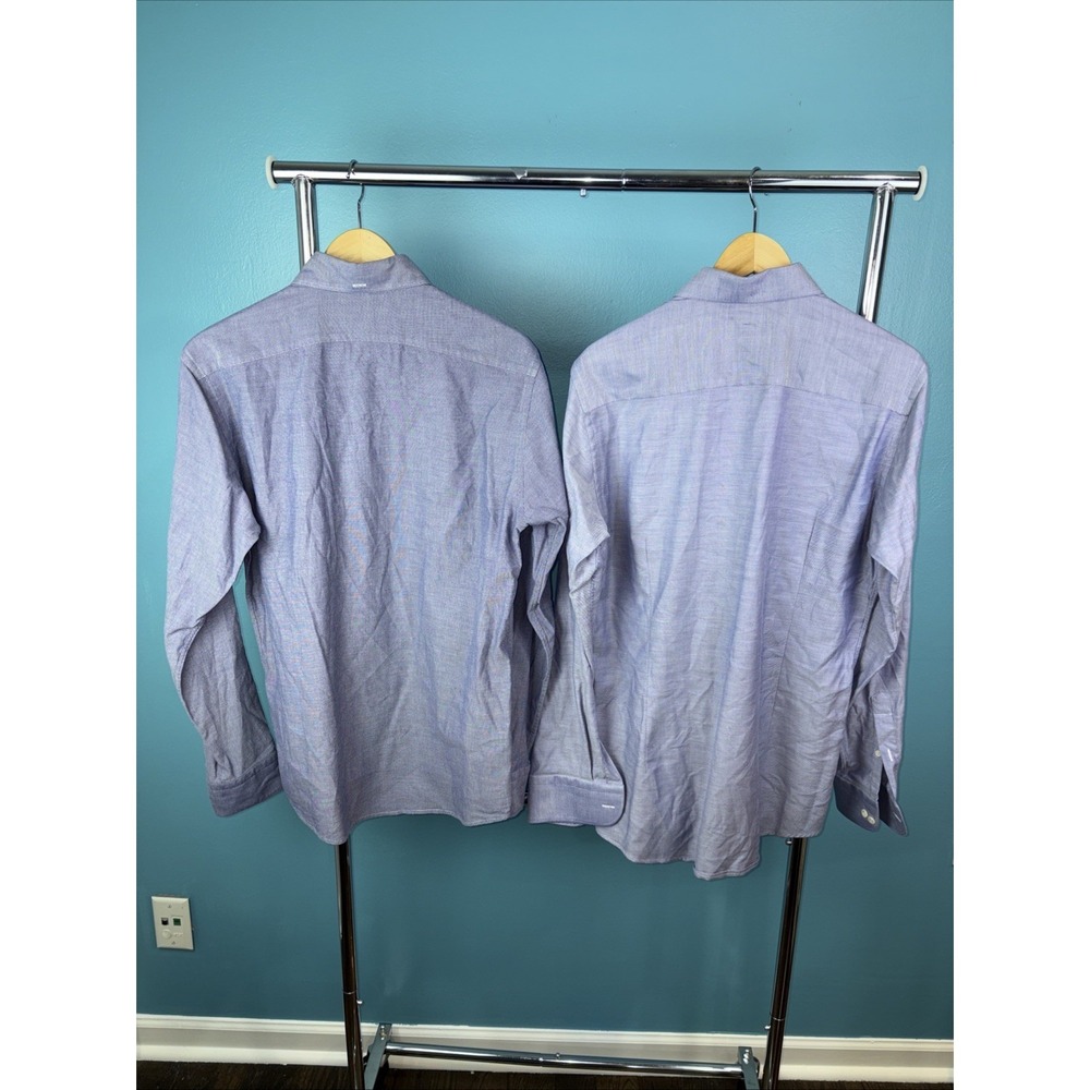 Eton Dress Shirt Long Sleeve Slim Medium 39 15.5 Blue Chambray Lot Of 2 Preppy - Picture 6 of 10